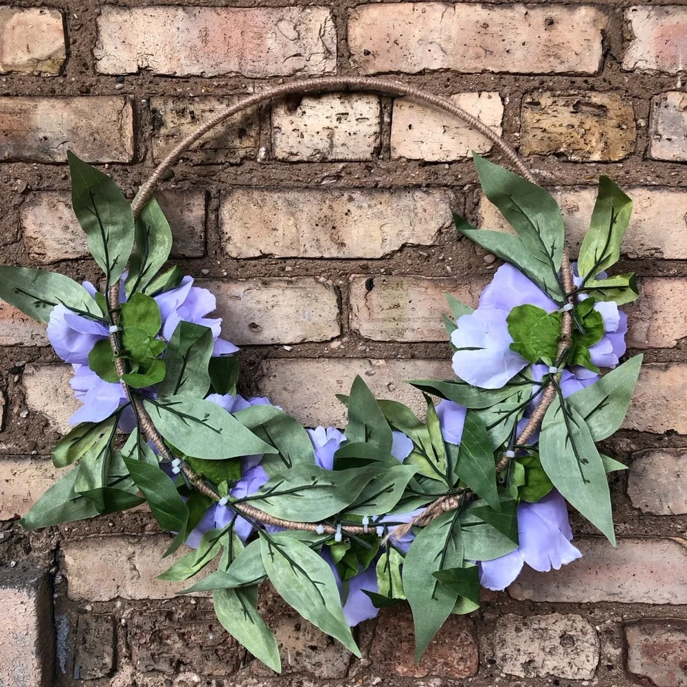 Spring Purple Floral Flower Twine Tweed Hoop Wreath